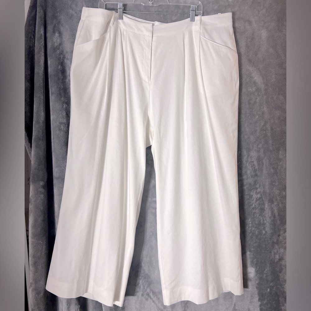 Lafayette 148 New York Luxury White Lined Linen Pants Wide-Leg 22W Amazing Deal!